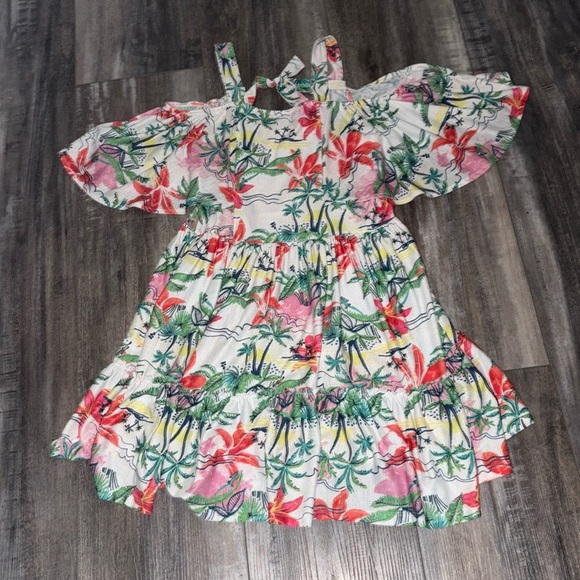 Zara Flutter Dress Girls Size 13-14 Years Ivory & Pink Floral Ruffle Tiered - Picture 1 of 6